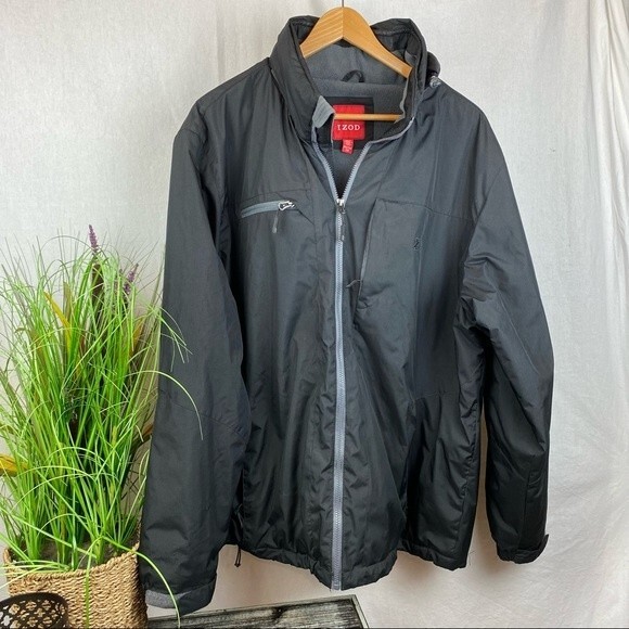IZOD Men’s Black Zip Up Hooded Fleece Lined Long Sleeve Jacket Coat XXL - Picture 1 of 6